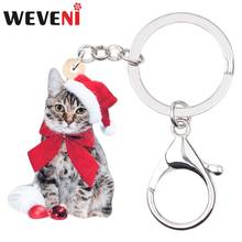 WEVENI Acrylic Christmas Bow-knot Kitten Cat Key Chains Key Rings For Girls Women Charm Gift Car Bag Purse Animal Pets Keychains 2024 - buy cheap