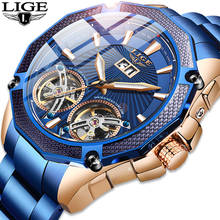 LIGE Business Automatic Mens Watches Top Brand Luxury Tourbillon Men Mechanical Wristwatch For Man All Steel Waterproof Clock 2024 - buy cheap