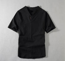 Summer Men loose style vintage large size T-shirt Short Sleeve Tees oversize 7XL 8XL 9XL v-neck linen tshirt 60 62 64 66 68 60 2024 - buy cheap