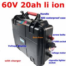 Rechageable 60v 20ah lithium 18650 battery pack 20Ah 60V Li ion battery for electric scooter with bms waterproof case+3A Charger 2024 - buy cheap