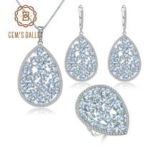 GEM'S BALLET-Conjunto de pendientes y anillo de Plata de Ley 925 con Topacio Azul, Set de joyería con piedras preciosas naturales 2024 - compra barato