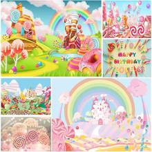 GFUITRR Candyland Party Photography Backdrop Girls Birthday Pink Sweet Candy House Background Polyester Vinyl Photo Booth Props 2024 - buy cheap