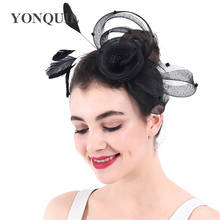 Tocado de novia de malla negra para mujer, accesorios para el cabello, tocado hecho a mano de flores con plumas de lujo, sombrero elegante 2024 - compra barato