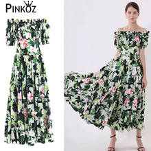 Pinkoz vestido floral de alta qualidade, vestido solto, gola redonda, maxi dress para festa, verão feminino, vestidos macios 2024 - compre barato