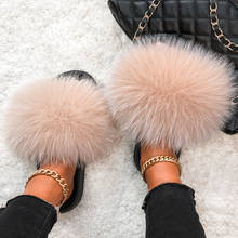 Real Fox Fur Slides For Women Furry Plush Slippers With Raccoon Fur Female Cute Fluffy Designer Wholesale Flip Flops Shoes 2024 - buy cheap