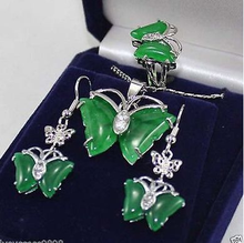 Pretty conjunto de pingente de borboleta, colar verde, brincos, conjunto de anel 2024 - compre barato