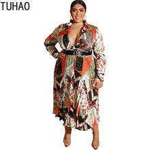 TUHAO 2020 весеннее длинное платье, винтажное плиссированное платье с глубоким v-образным вырезом, сексуальное платье с поясом, большие размеры 5XL 4XL 3XL, платья для мам, WM130 2024 - купить недорого