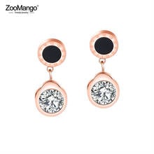 ZooMango negro diseño circular pendientes Acero inoxidable incrustado Cubic Zirconia Número Romano Stud pendientes para las mujeres ZE17092 2024 - compra barato