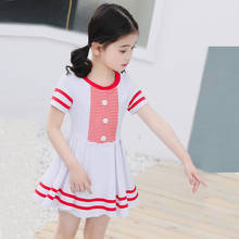 New Solid Short Sleeve Girl Swimsuit Skirt Two Piece Girls Swimwear Children Swimming Bathing Suit Spring Clothes 2024 - buy cheap