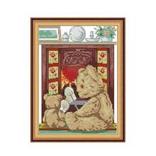 Bear mom and little bear cross stitch kit aida 14ct 11ct count print canvas cross stitches   needlework embroidery DIY handmade 2024 - buy cheap