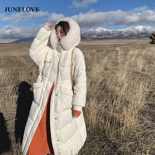 JuneLove-Plumífero de plumón de pato para mujer, parka larga Vintage con capucha de piel de zorro, abrigo grueso cálido para la nieve, 90% 2024 - compra barato