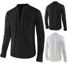 Traje retrô medieval masculino, camisa pirata de manga longa sólida, traje retrô gótico, renascentista 2024 - compre barato