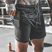 Shorts de corrida com buraco para fone de ouvido, bermuda masculina para academia, esportes ao ar livre, treinamento de fitness, secagem rápida 2024 - compre barato