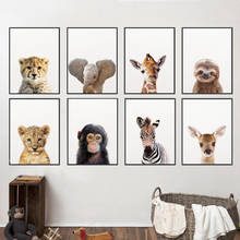 Pôster artístico de leão zebra, elefante, girafa, bebê, animais do safari, pintura em tela para quarto de criança, decoração de parede 2024 - compre barato