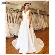 JIERUIZE Wedding Dresses Deep V Neck Backless Sleeveless Satin Pockets Wedding Gowns Formal Bride Party Dresses Robe De Mariee 2024 - buy cheap