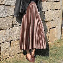 Falda larga plisada de terciopelo para otoño e invierno, falda larga de cintura alta, ajustada, con vuelo, metálica, talla grande 2024 - compra barato