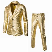Gold Notched Lapel 2 Piece Suit (Jacket+Pants) One Button Slim Fit Single Breasted Blazers and Suit Jackets Men Nightclub Blazer 2024 - buy cheap