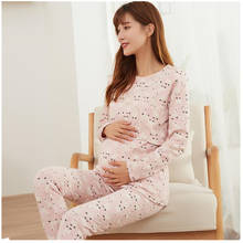 Пижама для грудного вскармливания, хлопковая одежда для беременных и кормящих матерей, Женский Топ с длинным рукавом + штаны, комплекты одежды для сна D0065 2024 - купить недорого