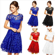 2020 Fashion Women Elegant Sweet Hallow Out Lace Dress Sexy Party Princess Slim Summer Dresses Vestidos Red Blue S-5XL Plus Size 2024 - buy cheap