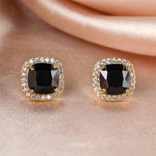 Retro Black Stone Square Stud Earrings Vintage Fashion Gold/Black/Rose Gold/Silver Color Earrings For Women Wedding Jewelry Gift 2024 - buy cheap