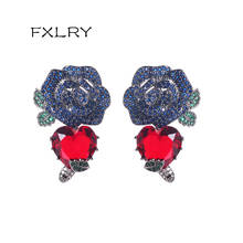 FXLRY luxury fashion green leaf heart and red rose flower earring dangle for women Bride Wedding Jewelry 2024 - buy cheap