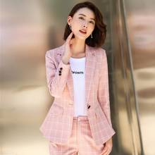 Офисный женский розовый блейзер женские куртки с длинным рукавом рабочая одежда формы Блейзер Женский OL стили 2024 - купить недорого