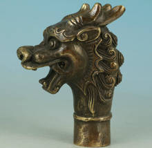 Estatua de dragón tallada a mano, artesanía china de cobre, decoración, cabeza de bastón 2024 - compra barato