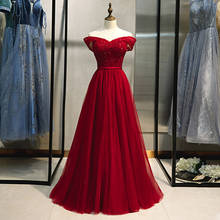 Ele s noiva barco pescoço beading cristal a linha chão-comprimento simples elegante formal vestido de noite para o baile de formatura feminino vestido vermelho 2024 - compre barato