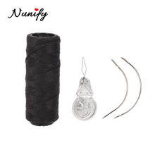 Nunify-Conjunto de agujas para tejer y extensiones de cabello, 1 rollo de hilo de algodón negro, 2 uds. 2024 - compra barato