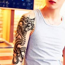 Tatuagem adesiva temporária 3d, tatuagem de dragão preto com espada e cobra para arte corporal de braço, manga falsa para homens e mulheres 2024 - compre barato