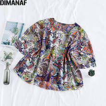 DIMANAF Women Blouse Shirt Summer Vinatge Lady Tops Tunic Chiffon Print Thin Oversize Bat Sleeve Female Clothes New blouse women 2024 - buy cheap