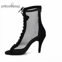 Evkoodance-zapatos de baile para mujer, bota con tacón alto de 8,5 cm, nobuk negro, con malla, talla US 4-12, cómodos, sexys, para Salsa latina 2024 - compra barato