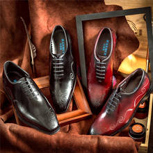 Phenkang-zapatos de cuero genuino para hombre, traje de vestir de negocios, marca de lujo, calidad, cordones burdeos, zapatos de boda 2020 2024 - compra barato