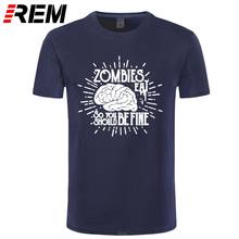 Летняя мужская футболка с принтом REM ZOMBIES EAT BRAIN, Повседневная Свободная уличная футболка с круглым вырезом и коротким рукавом из 100% хлопка 2024 - купить недорого