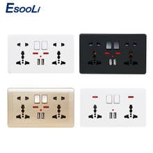 Esooli 2.1A Dual USB Charger Port LED indicator Wall Power Socket Double Universal 5 Hole Switched Outlet 146mm*86mm 2024 - buy cheap