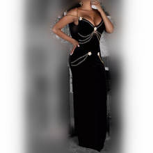 Vestido largo de rayón con cadena para mujer, vestido negro elegante y Sexy para fiesta y discoteca, con cuentas lisas, de lujo, a la moda 2024 - compra barato
