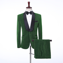 Performance Shiny Green Men Suits 2 Pcs Black Lapel Costum Homme Marriage Groom Wedding Wear Terno Masculino Slim fit Blazer 2024 - buy cheap