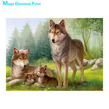Pintura de diamantes de la familia de lobos y bosque de pastizales, mosaico bordado 5D con diamantes de imitación redondos, decoración para el hogar 2024 - compra barato