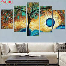 Pintura de diamante artesanal, decoración para sala de estar, bordado 3d, 5 unids/set/juego, pintura de árbol de dinero, mosaico de diamantes, pintura al óleo abstracta moderna 2024 - compra barato