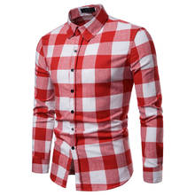 Summer White Red Checkered Casual Shirts Men Shirts Long Sleeve Camisa Masculina Chemise Homme Cotton Male Check Shirts 2024 - buy cheap