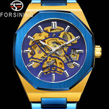Forsining relógio de pulso mecânico masculino, relógio militar esportivo de luxo azul e dourado para homens, de marca superior 8198 2024 - compre barato