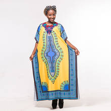 Azul amarelo dashiki v-neck bordado moda feminina vestido solto boêmio impressão praia vestidos africanos 2024 - compre barato