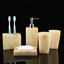 Conjunto de acessórios de banheiro com design de mármore, 5 peças, conjunto de banho, copo, loção, dispensador de sabão, escova de dentes, saboneteira, casamento 2024 - compre barato
