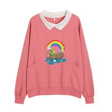 Sudadera con estampado de rana arcoíris Kawaii, suéter de algodón de dibujos animados Harajuku de manga larga con capucha, ropa informal Losse, Tops Rosa Chic 2024 - compra barato