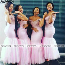 Pink Mermaid 2021 Wholesale Bridesmaid Dresses Off The Shoulder Corset Back Lace Tulle Black Girls Wedding Party Maids Gowns 2024 - buy cheap