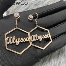 VishowCo Custom Name Earrings For Women Custom Hexagon Shaped Name Stud Earrings Gold Personalized Stainless Steel Jewelry Gifts 2024 - buy cheap