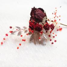 Tocado Floral rojo para mujer, peine nupcial de cristal, accesorios para el cabello, joyería de boda hecha a mano, corona para el cabello 2024 - compra barato