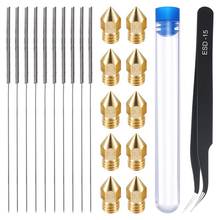 21 peças bocal da impressora 3d e kit de limpeza 0.4mm mk8 bicos 0.4mm agulhas e 1 pacote pinças kit ferramenta aço inoxidável 2024 - compre barato