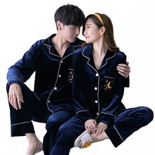 Pijama de veludo para casais, roupas de dormir para homens, manga longa, conjunto com calças 2024 - compre barato