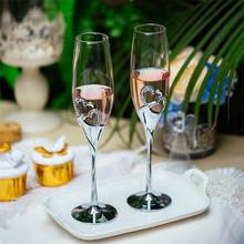 2 шт./компл., золотой хрустальный бокал для шампанского, свадебные тосты, чашки для напитков, вечерние чашки для свадьбы, украшения вина, для вечеринок, подарок 2024 - купить недорого